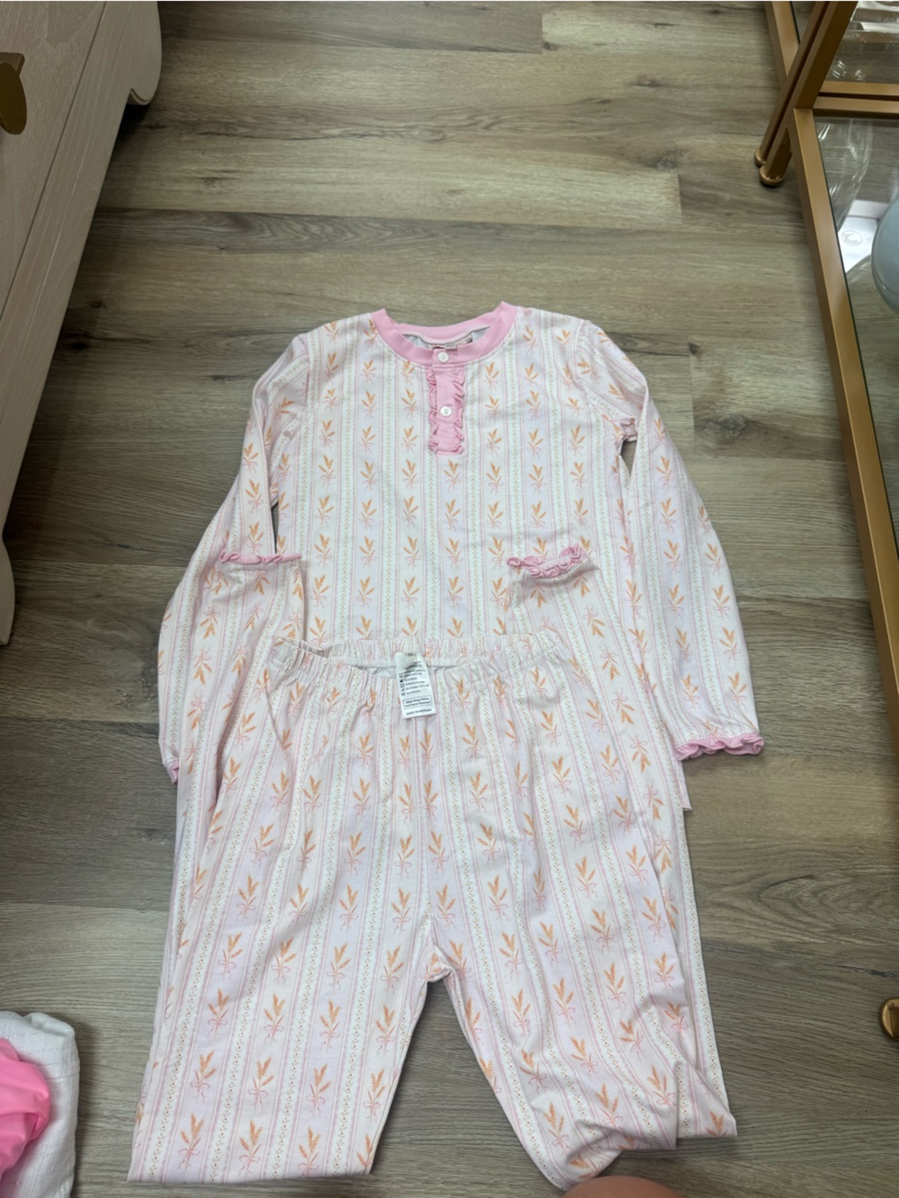 Girls' Pink Floral Stripe Footed One-Piece Pajama